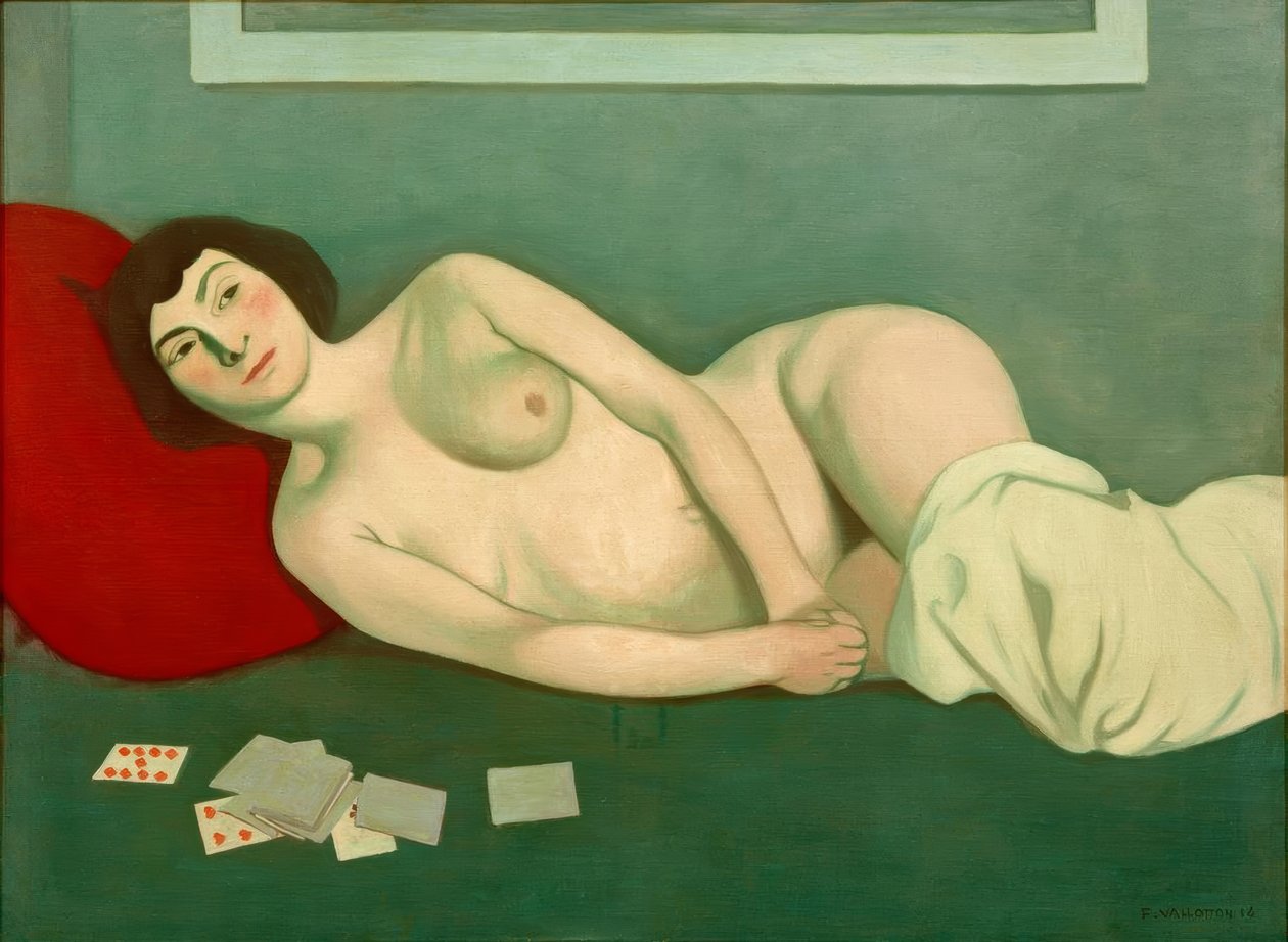 Mujer desnuda acostada con cartas azules de Felix Edouard Vallotton