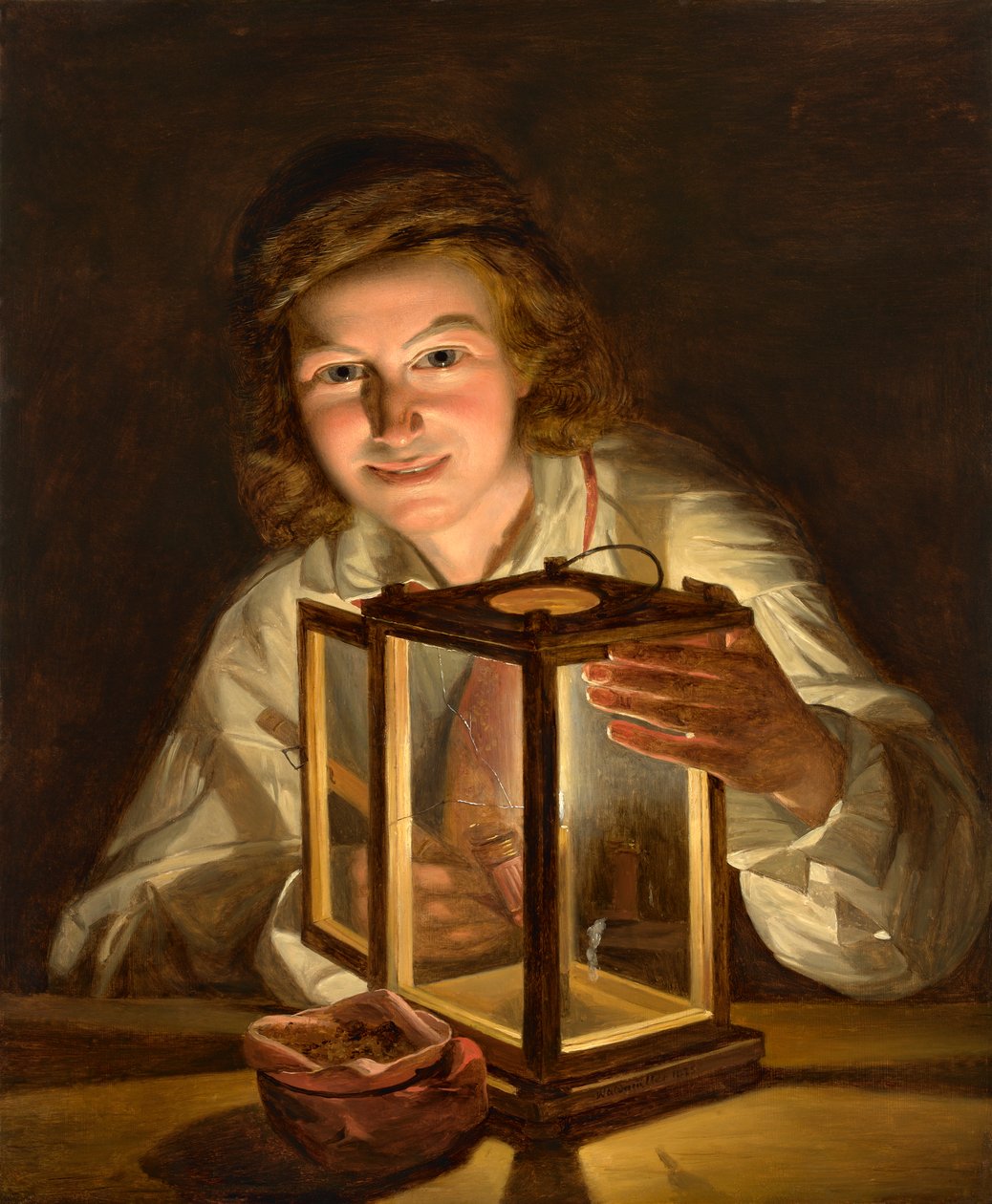 Niño con una linterna de establo de Ferdinand Georg Waldmuller