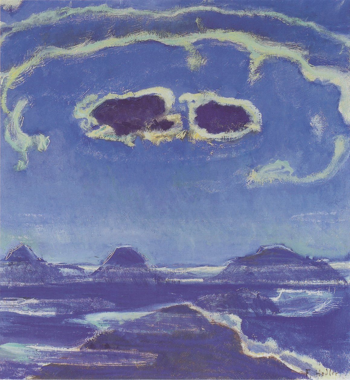 Eiger, Mönch y Jungfrau a la luz de la luna de Ferdinand Hodler