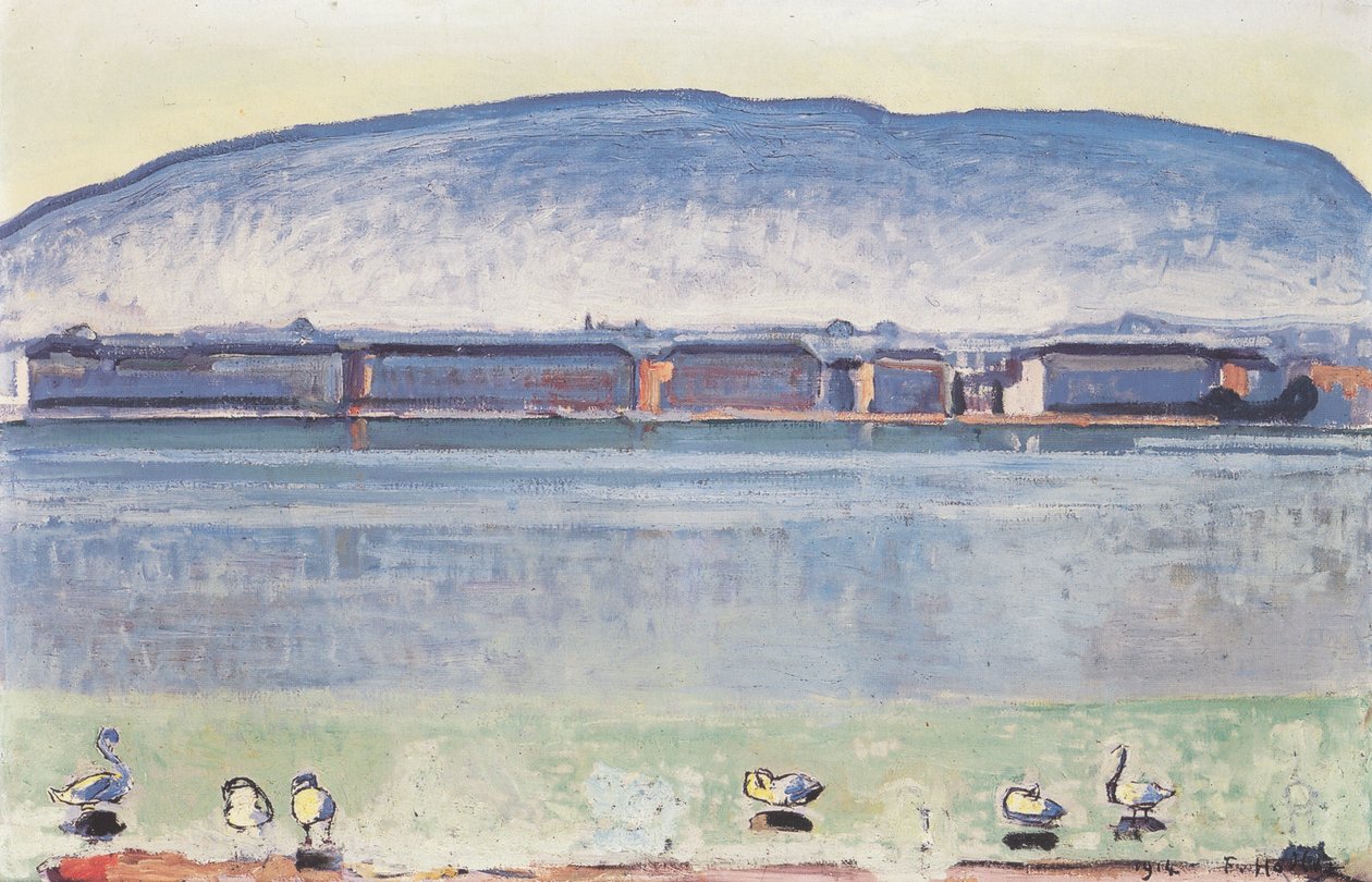 Lago de Ginebra con seis cisnes de Ferdinand Hodler