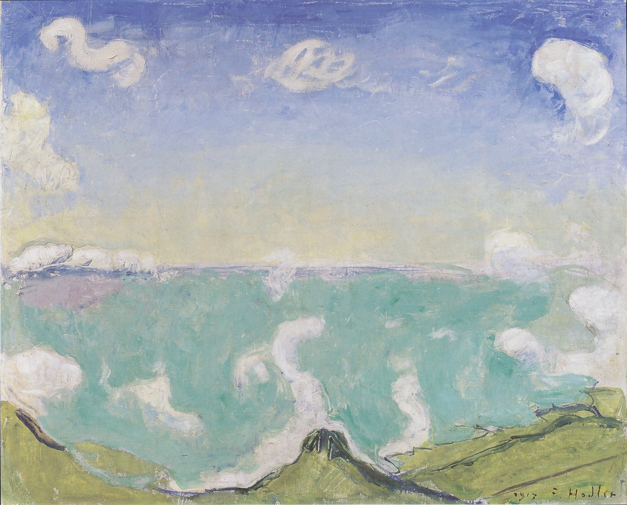 Paisaje en Caux con nubes ascendentes de Ferdinand Hodler