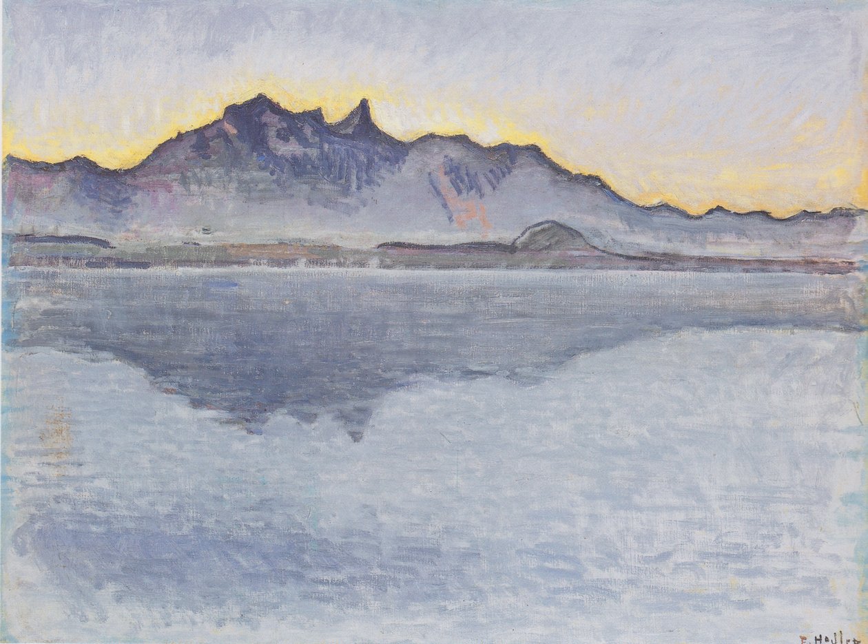 Lago de Thun con la cadena de Stockhorn al atardecer de Ferdinand Hodler