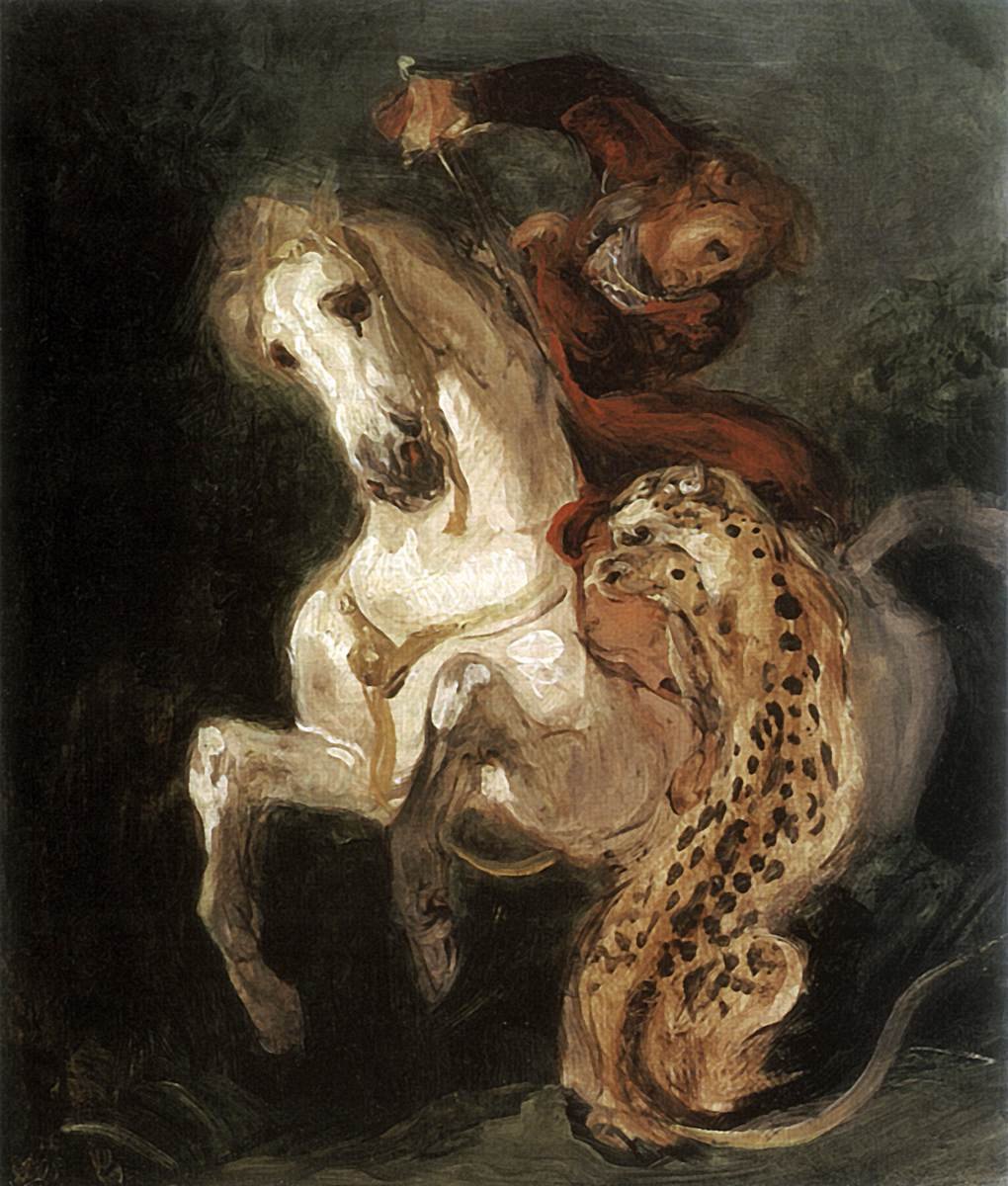Jaguar atacando a un jinete de Ferdinand Victor Eugene Delacroix