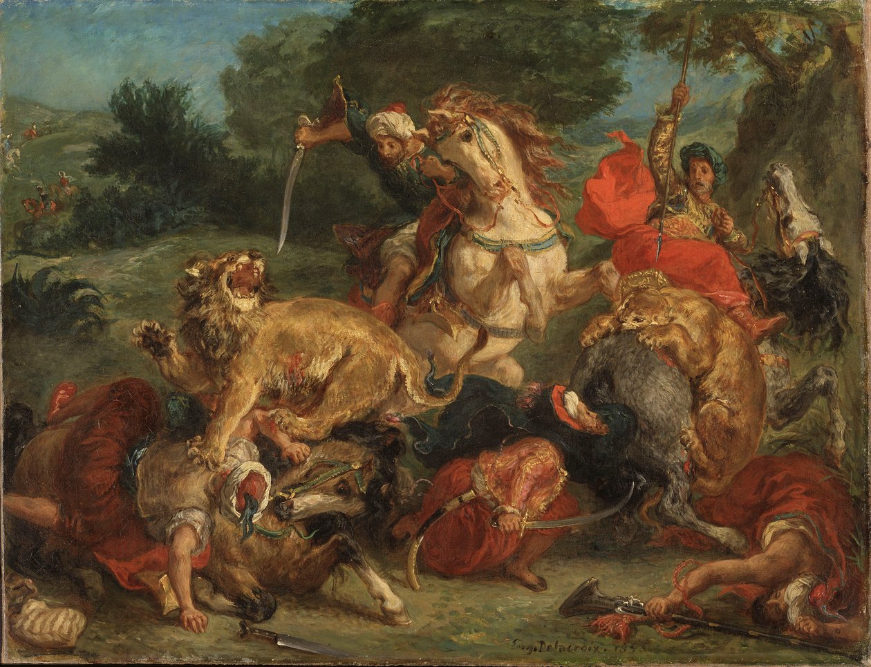 La caza de leones de Ferdinand Victor Eugene Delacroix