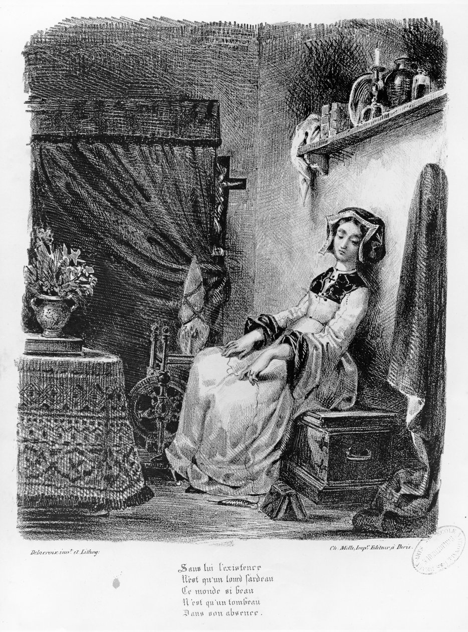 Margarita en su habitación, de Fausto de Goethe, (ilustración) de Ferdinand Victor Eugene Delacroix