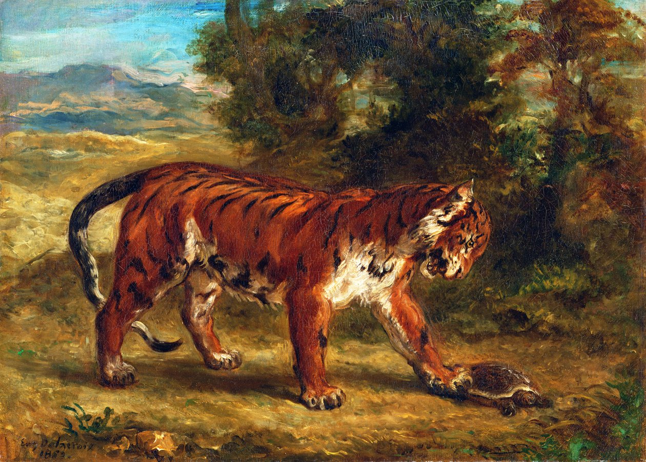 Tigre con tortuga, 1862 de Ferdinand Victor Eugene Delacroix
