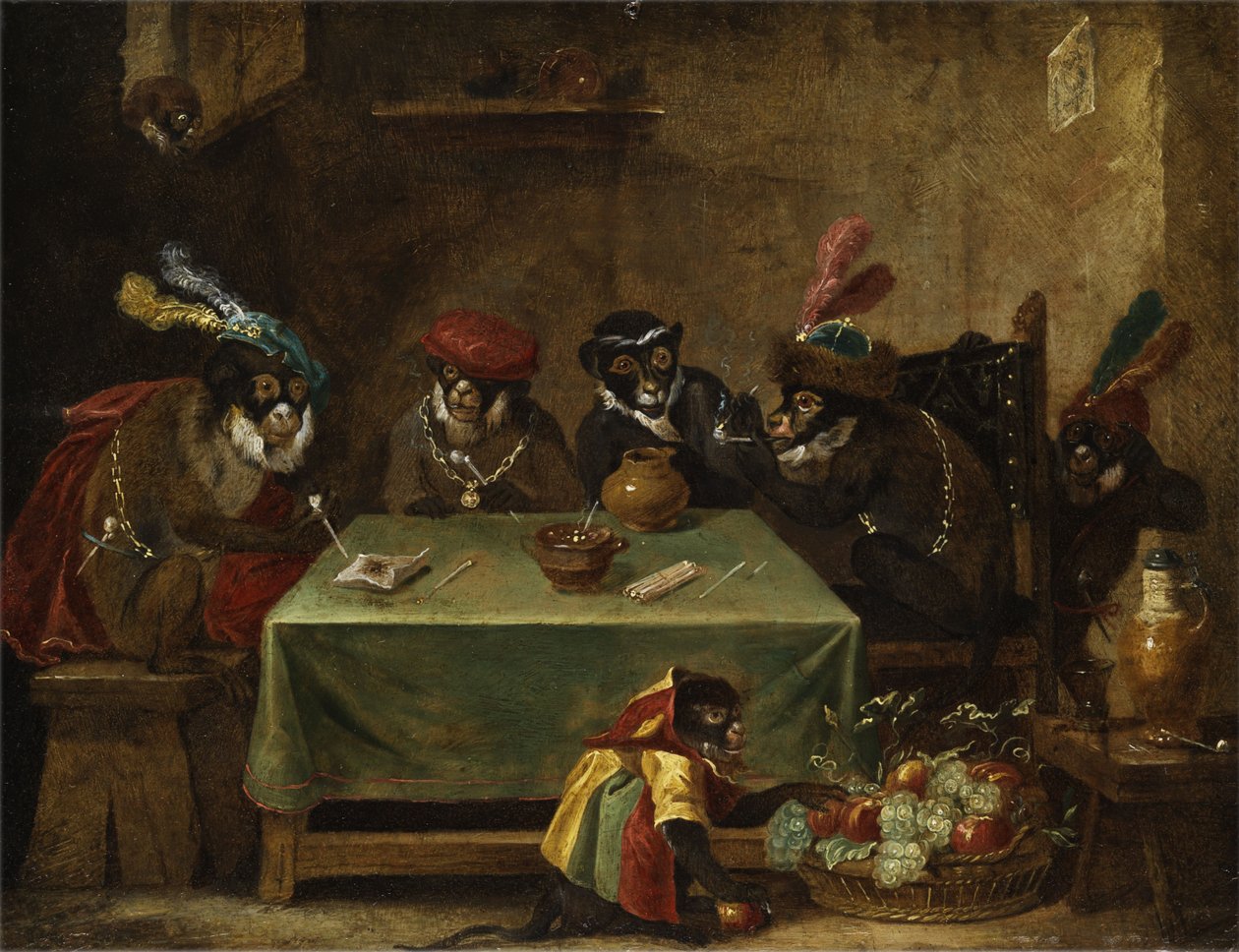 La ronda de monos fumando tabaco de Ferdinand van Kessel