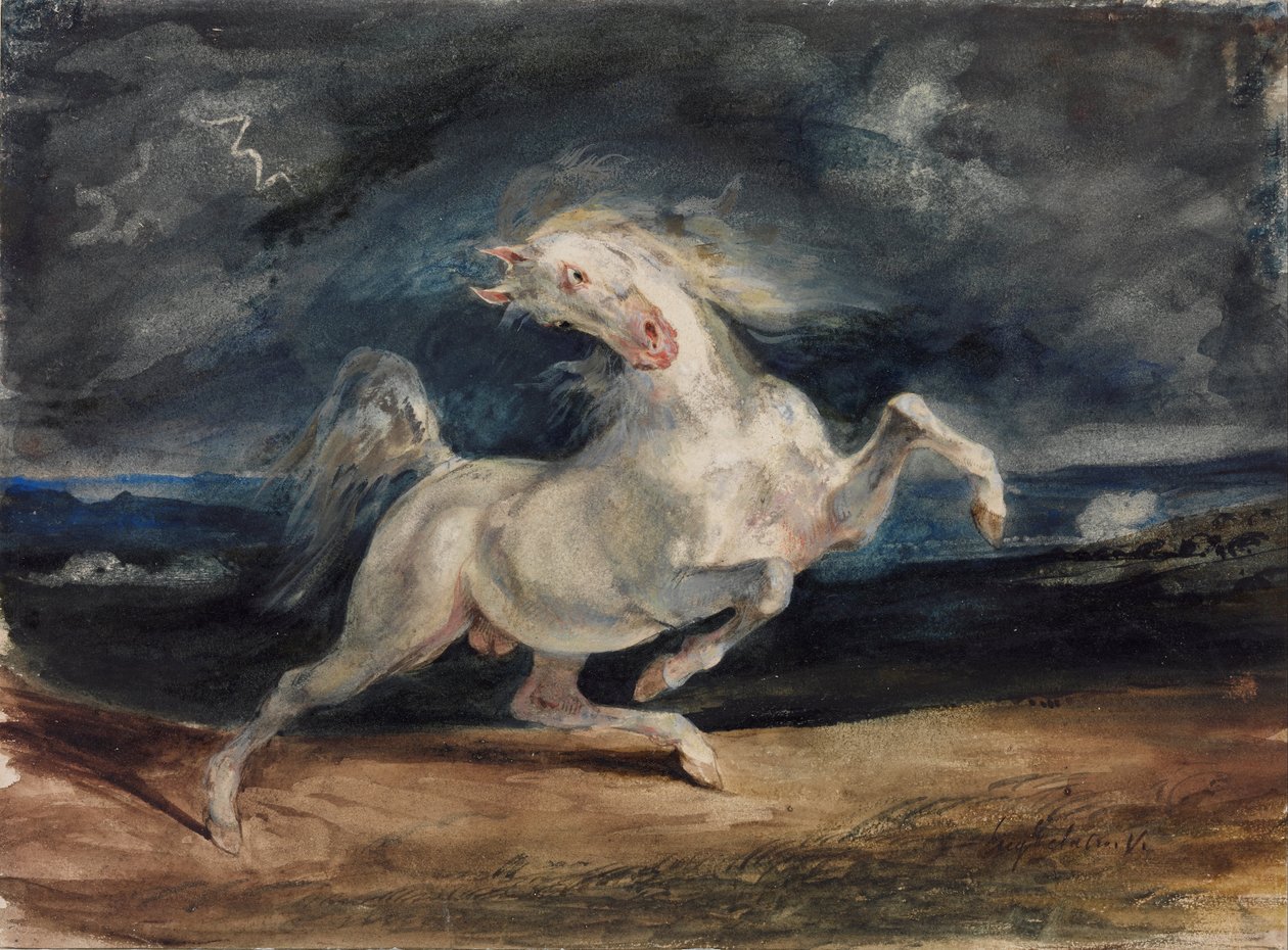 Caballo asustado por un rayo de Ferdinand Victor Eugene Delacroix