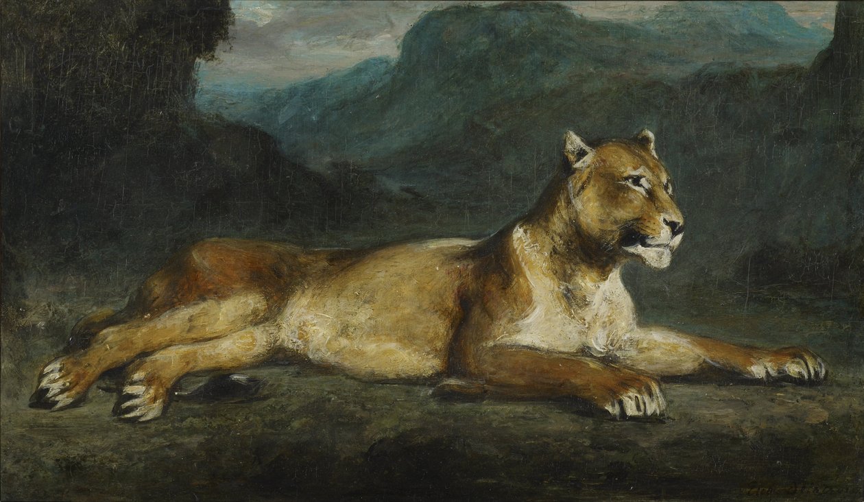 Leona inclinada de Ferdinand Victor Eugene Delacroix