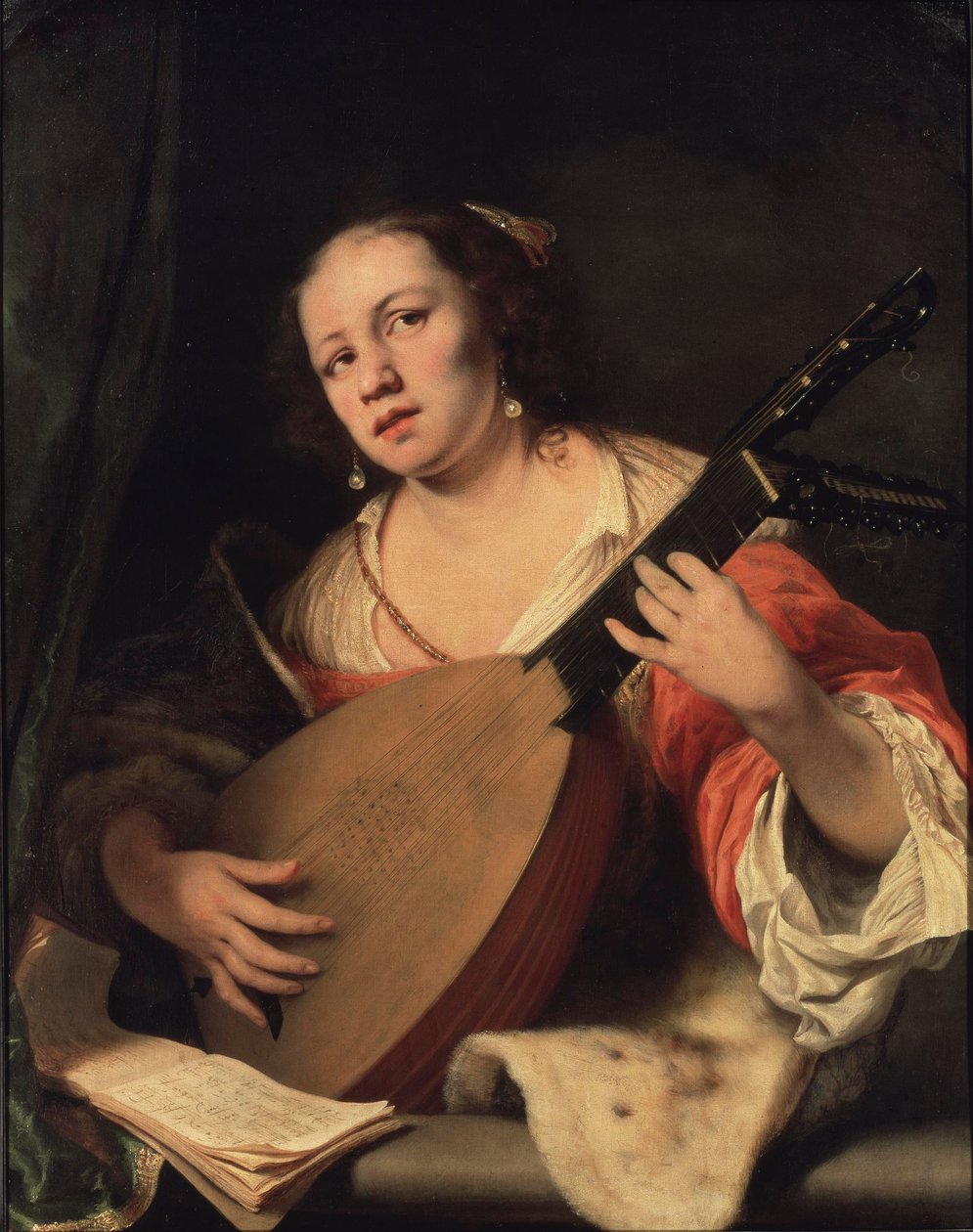 Dama tocando el laúd, 1654 de Ferdinand Bol