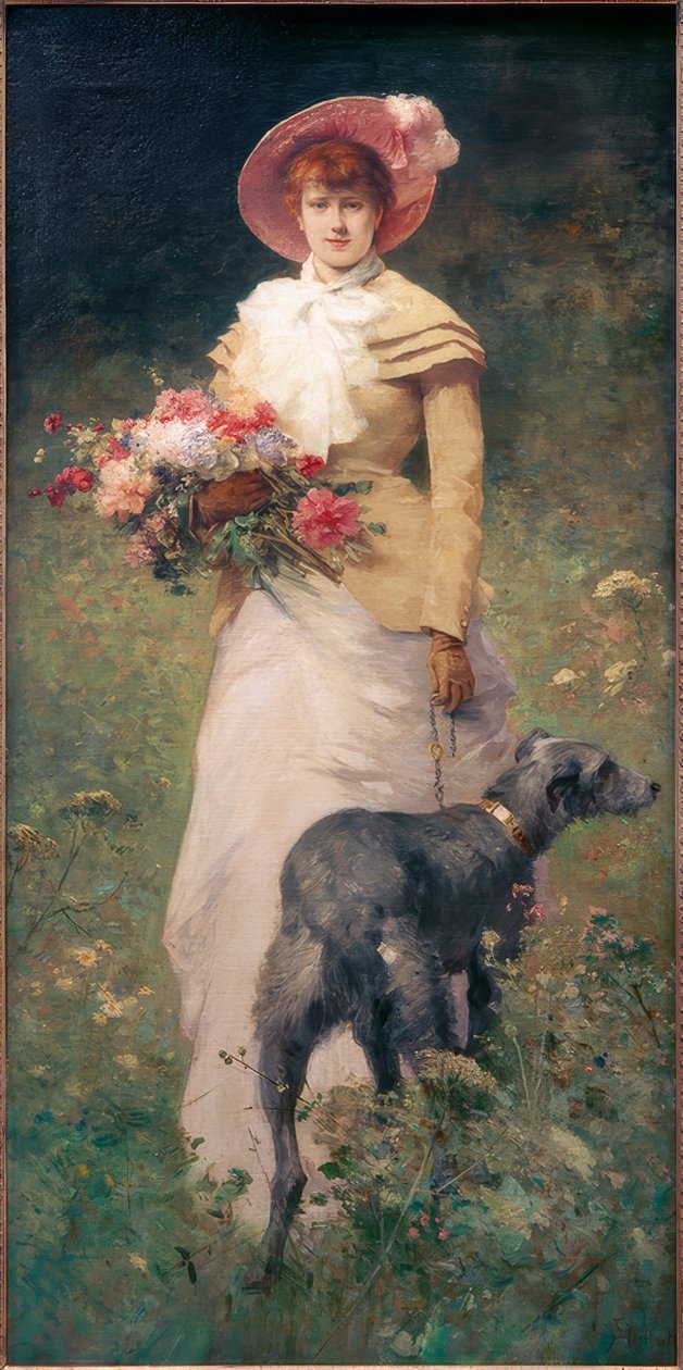 Mujer con perro de Ferdinand Heilbuth
