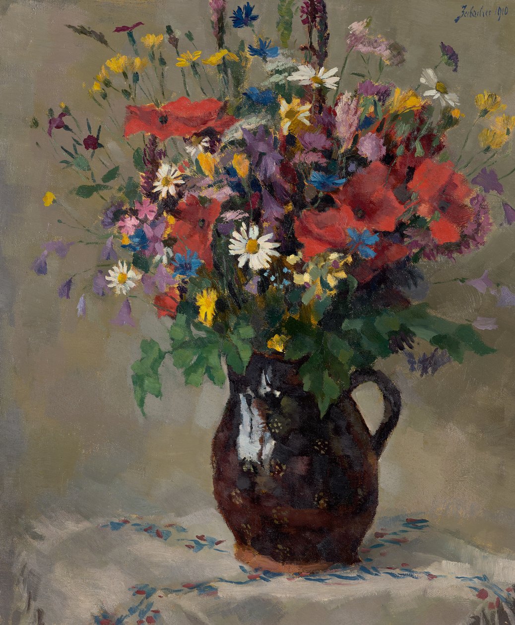 Prado de flores en jarra de Ferdinand Matthias Zerlacher