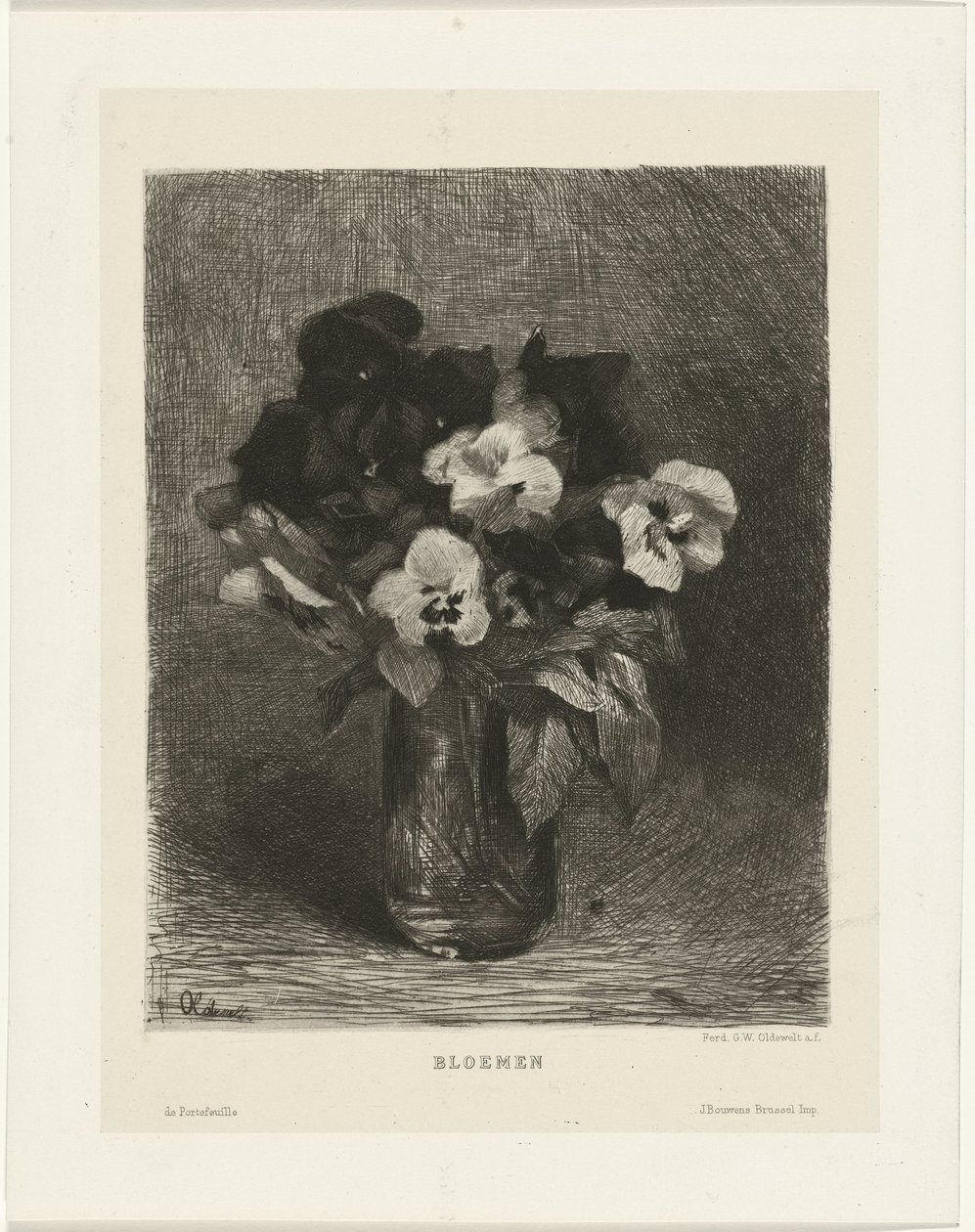 Violetas en un florero Flores (título en objeto) de Ferdinand Oldewelt