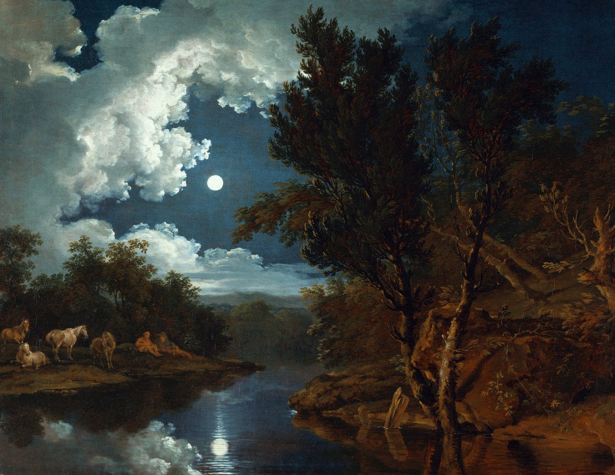 Paisaje fluvial a la luz de la luna de Ferdinand von Kobell