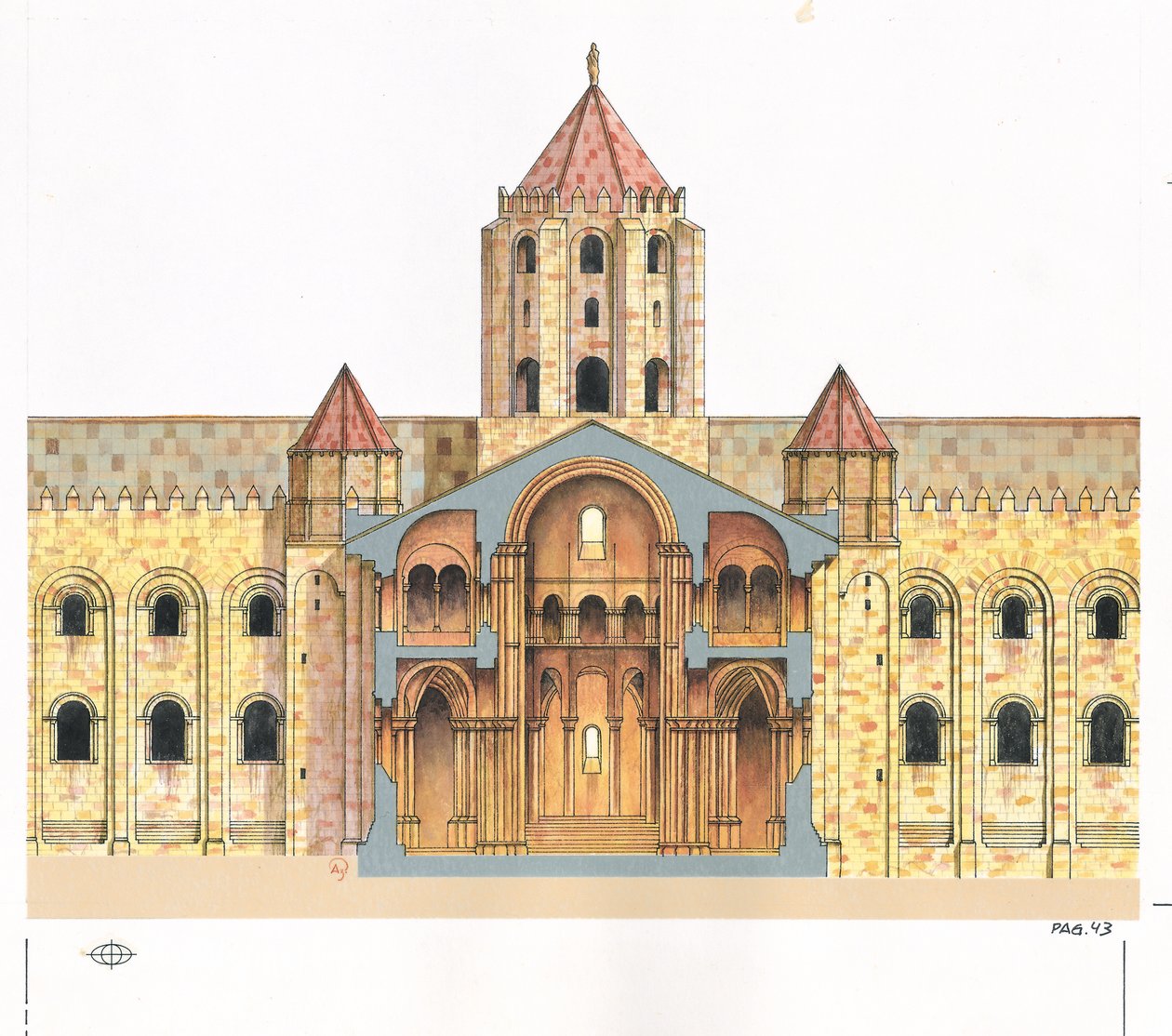 Catedral románica de Santiago de Compostela. Sección transversal. España de Fernando Aznar Cenamor