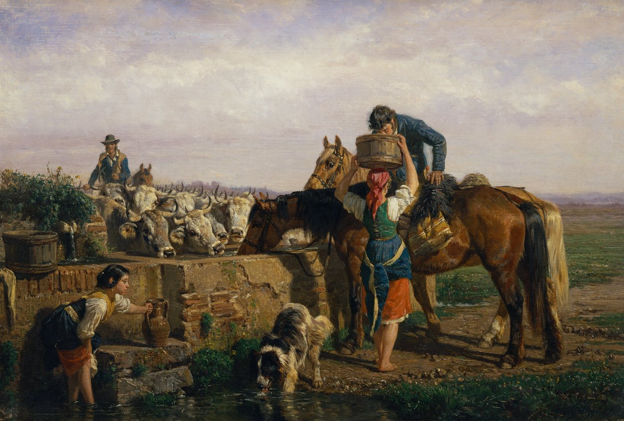 El abrevadero (óleo sobre lienzo) de Filippo Palizzi