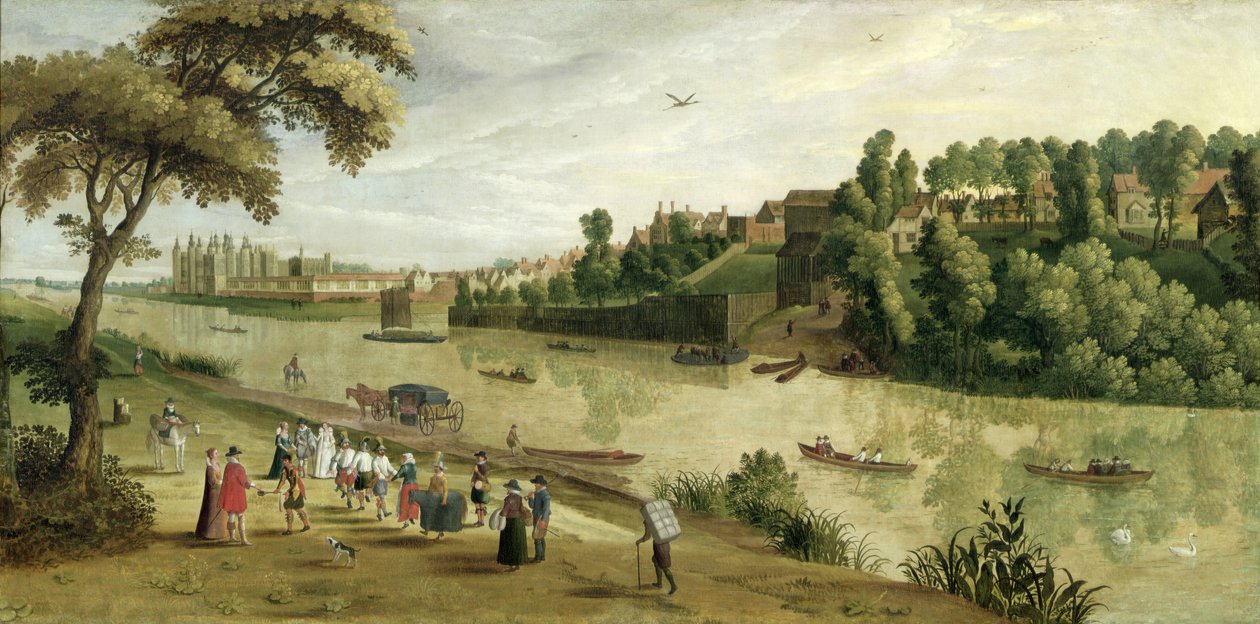El Támesis en Richmond, con el antiguo Palacio Real, c.1620 de Flemish School