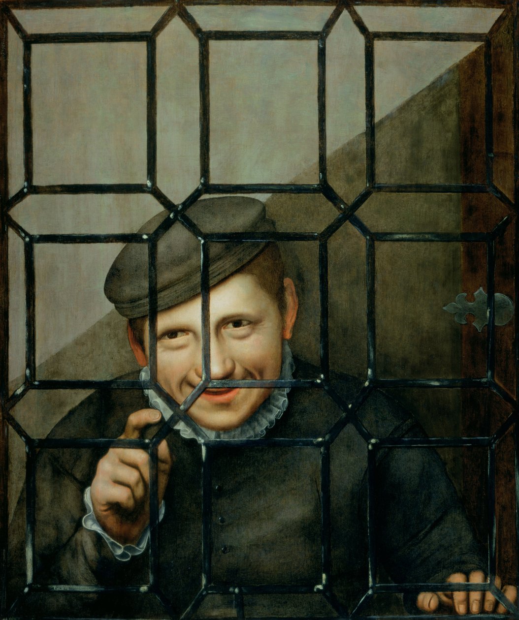 Un niño mirando por una ventana de Flemish School