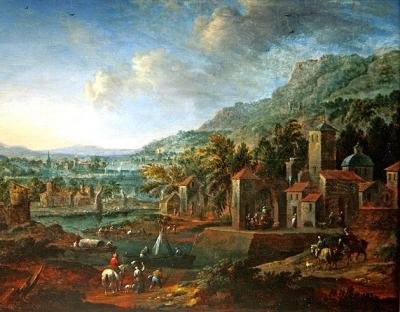 Paisaje con jinetes de Flemish School