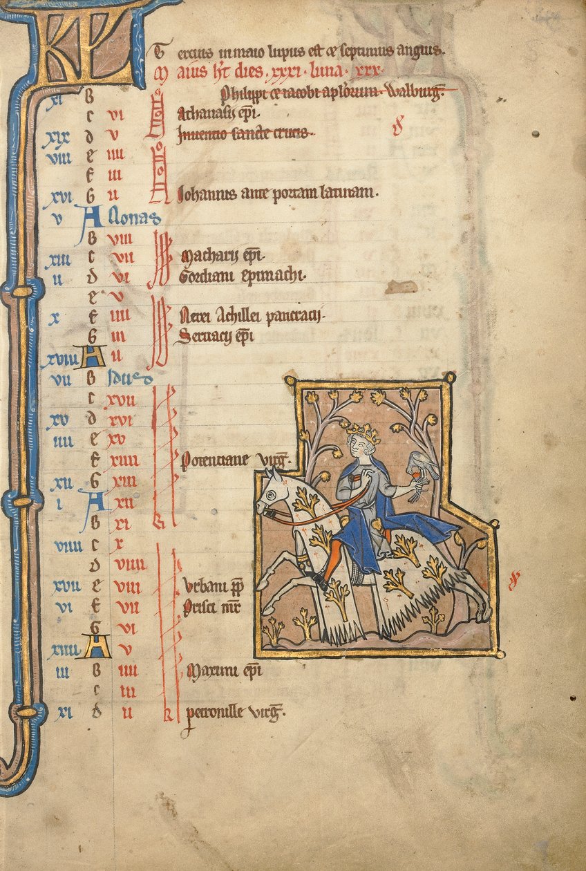 MS 14 f.5, Mayo: Cetrería, c.1250 de Flemish School