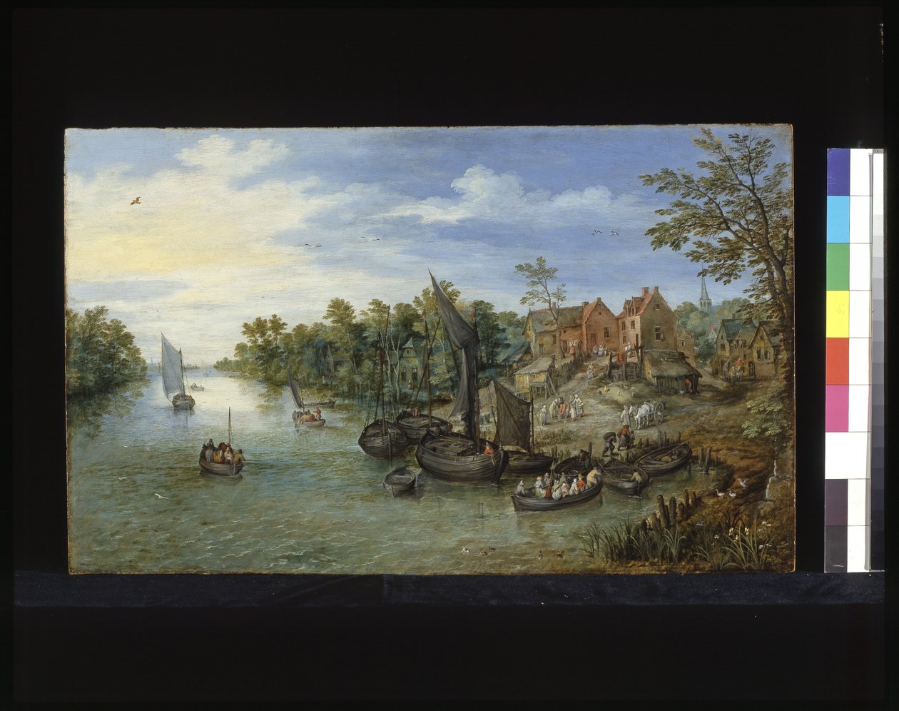 Paisaje fluvial (óleo sobre madera) de Flemish School
