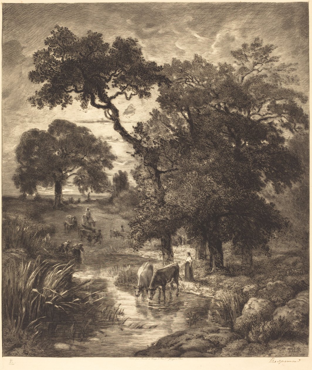 Atardecer de Félix Bracquemond after Théodore Rousseau