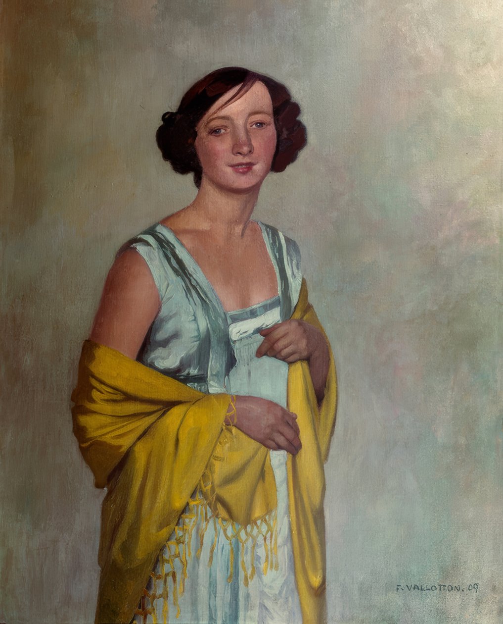 Retrato de una señora con pañuelo amarillo de Félix Vallotton