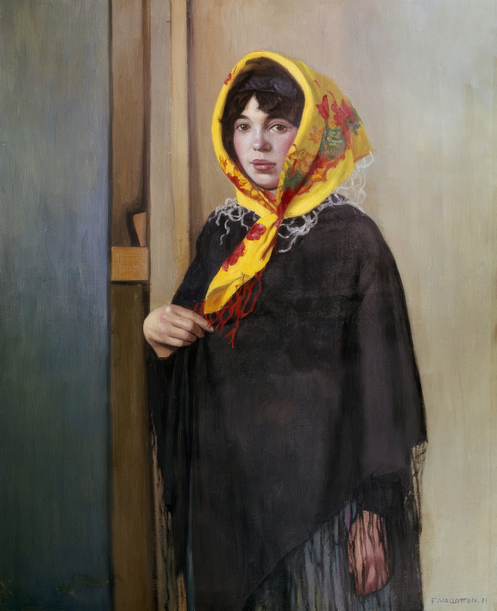 Mujer joven con pañuelo amarillo de Félix Vallotton