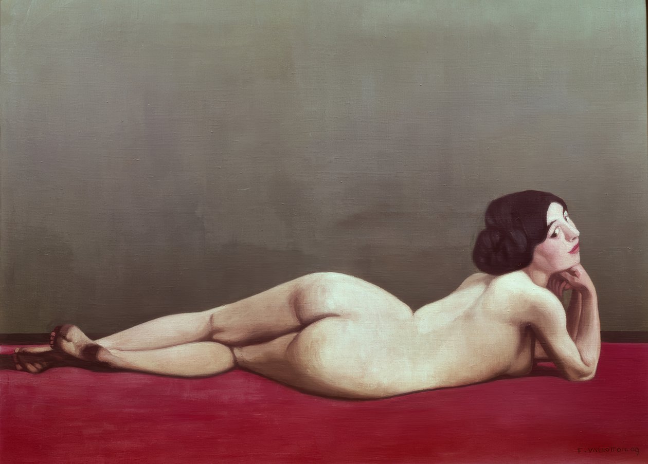 Desnudo recostado en una alfombra roja de Félix Vallotton