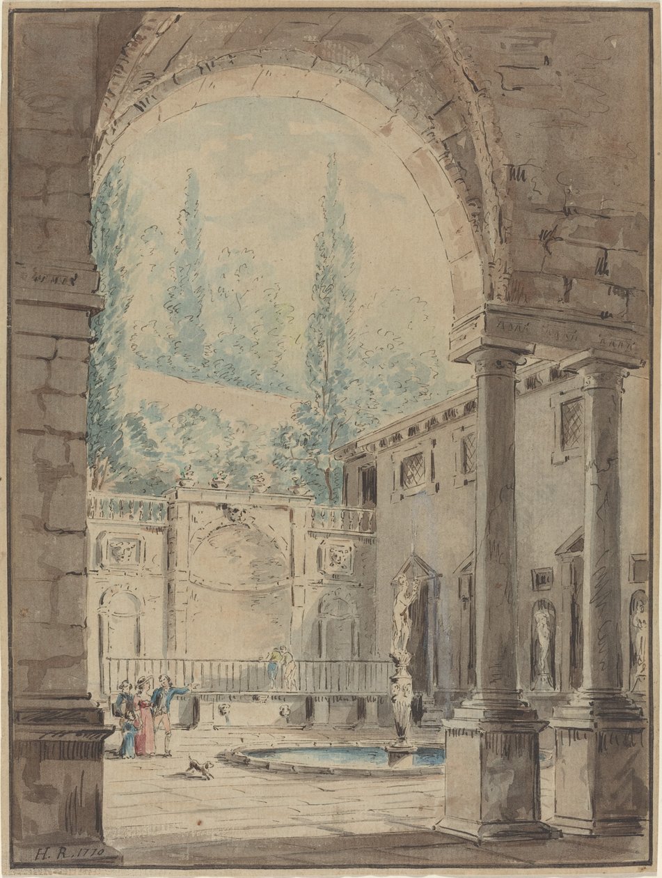 Patio de la Villa Pliniana de Follower of Hubert Robert