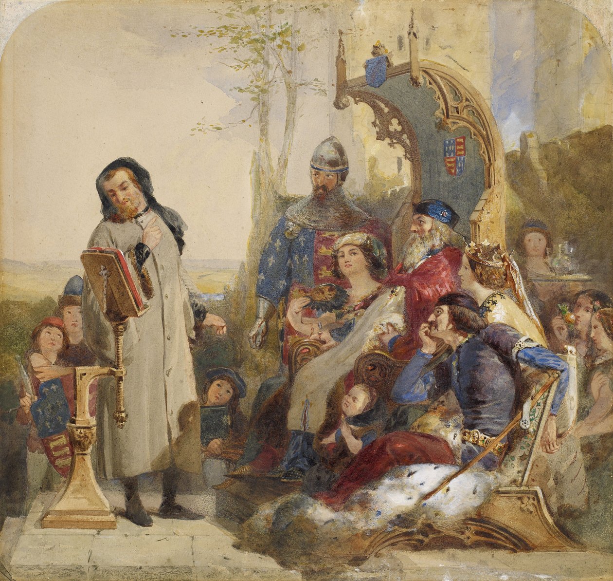 Chaucer en la corte de Eduardo III de Ford Madox Brown