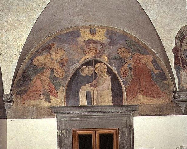 Cristo da la bienvenida a dos frailes dominicos, luneta de Fra Angelico