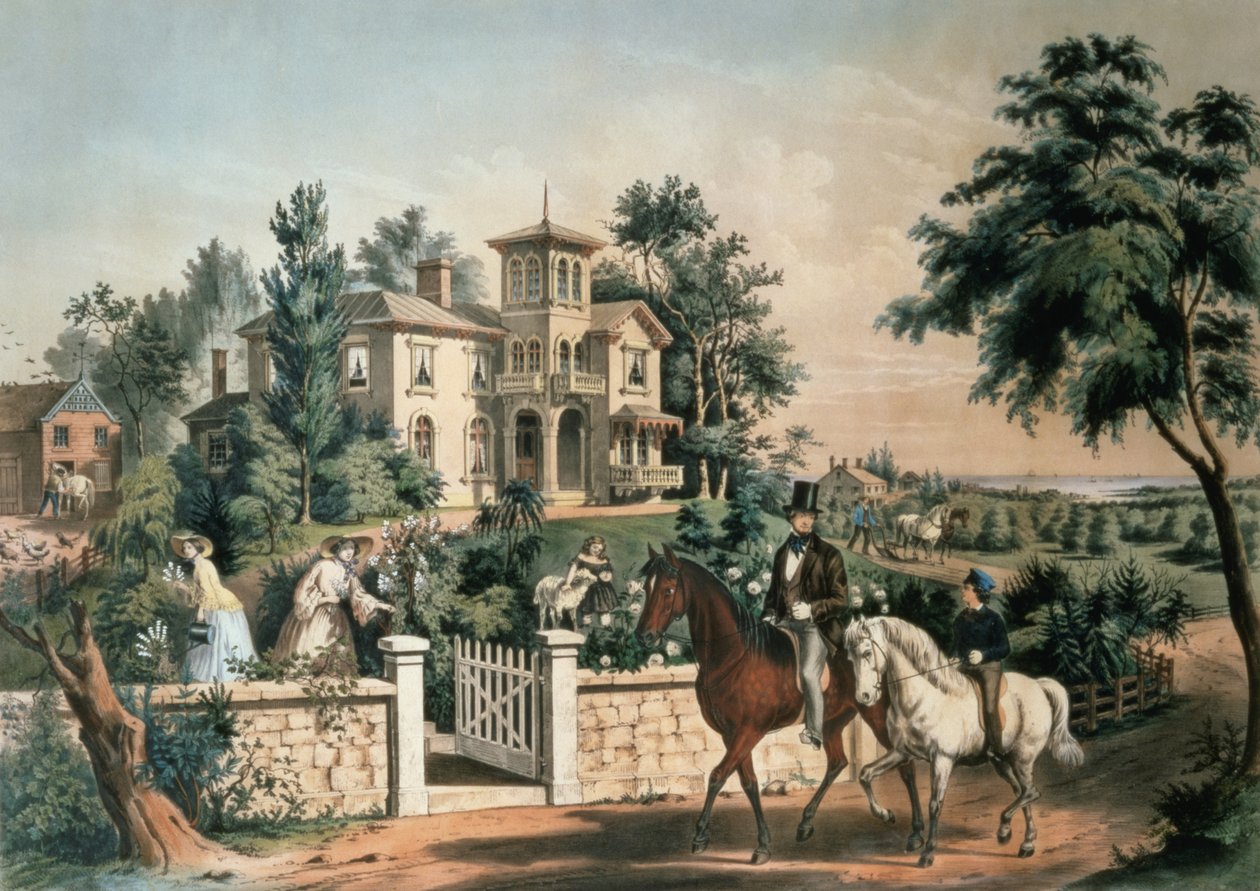Vida campestre americana, grabado por Nathaniel Currier (1813-88) publicado por Currier and Ives, Nueva York, 1855 de Frances Flora Bond Palmer