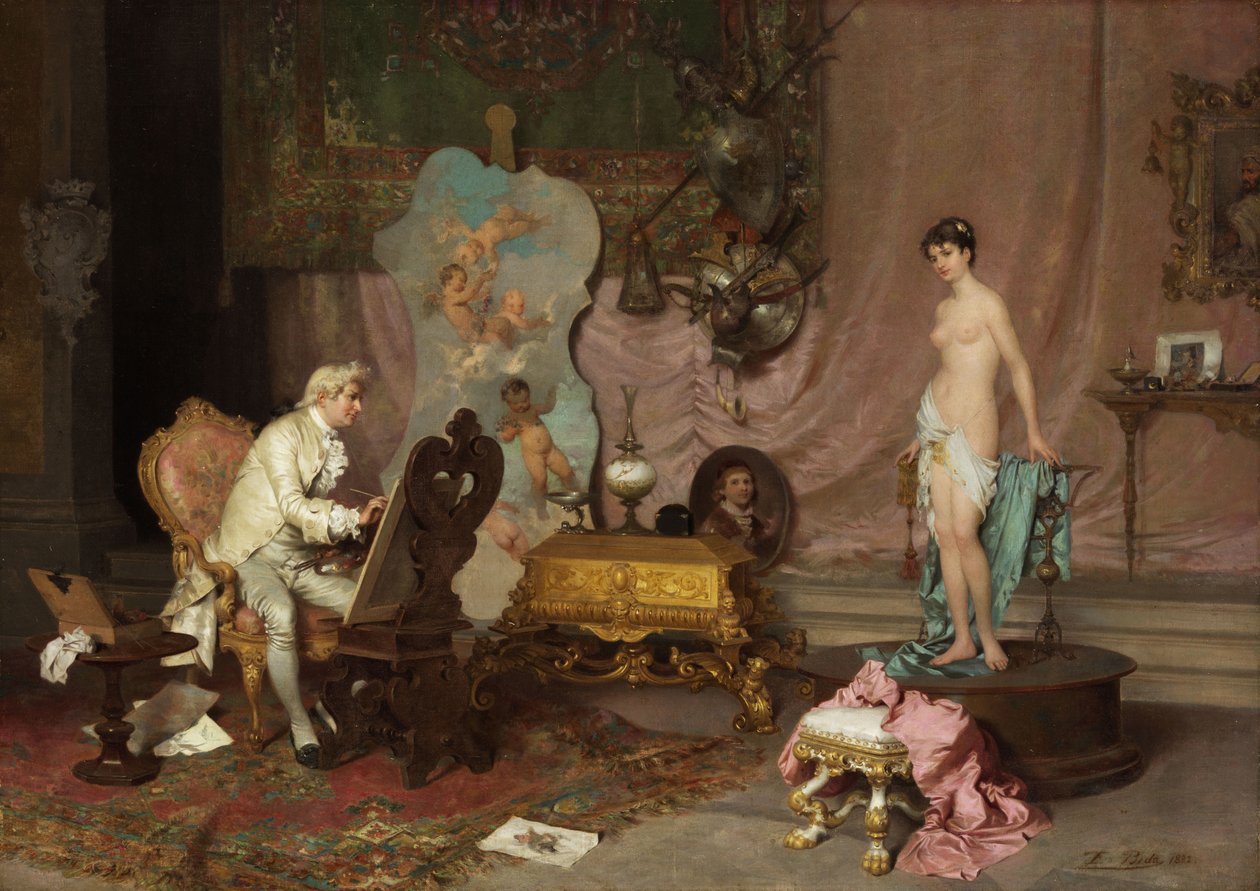 Pintor en el estudio con modelo desnudo de Francesco Beda