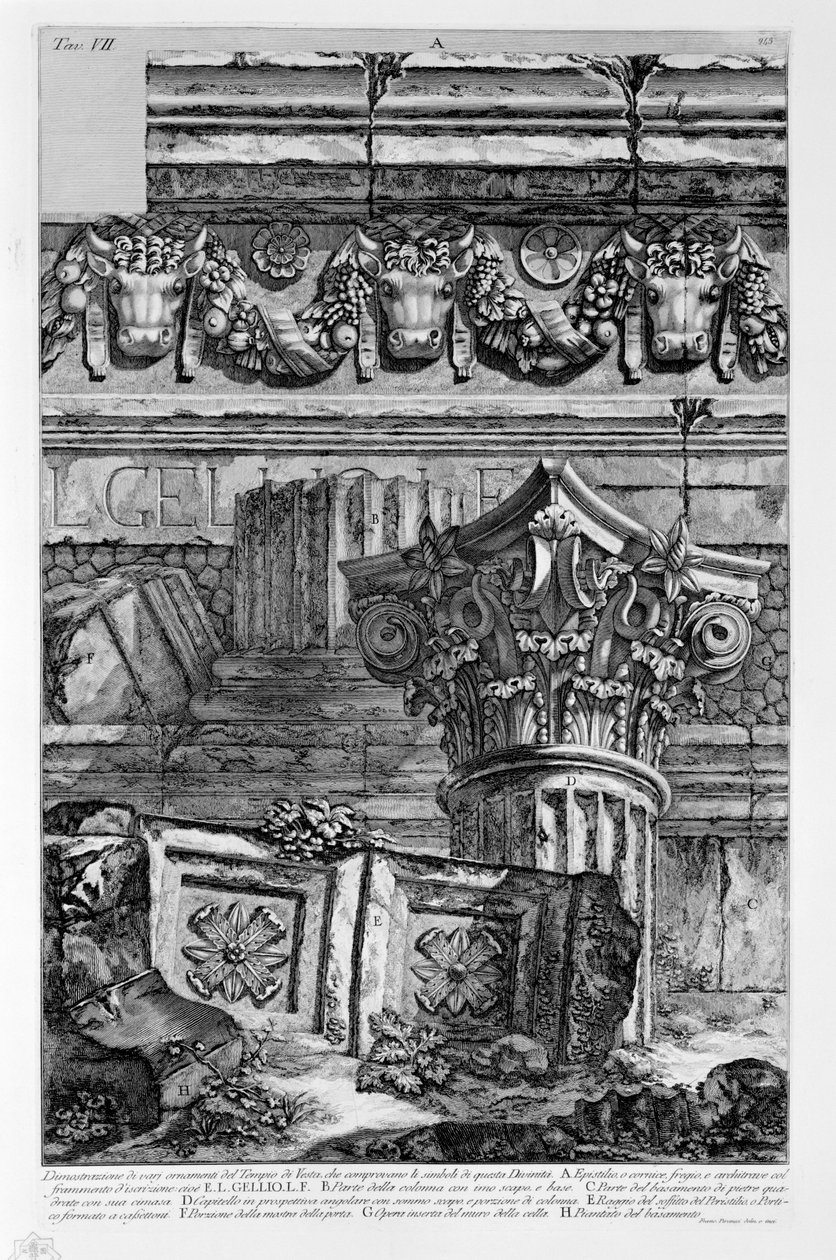Dimostrazione di varj ornamenti del Tempio di Vesta, che comprovano li simboli di questa Divinità de Francesco Piranesi