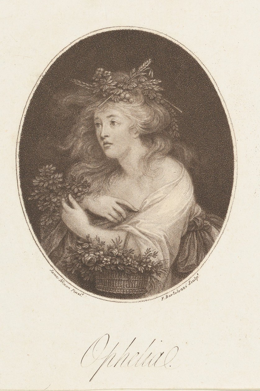 Ofelia Shakespeare, Hamlet, Acto 4, 1784 de Francesco Bartolozzi