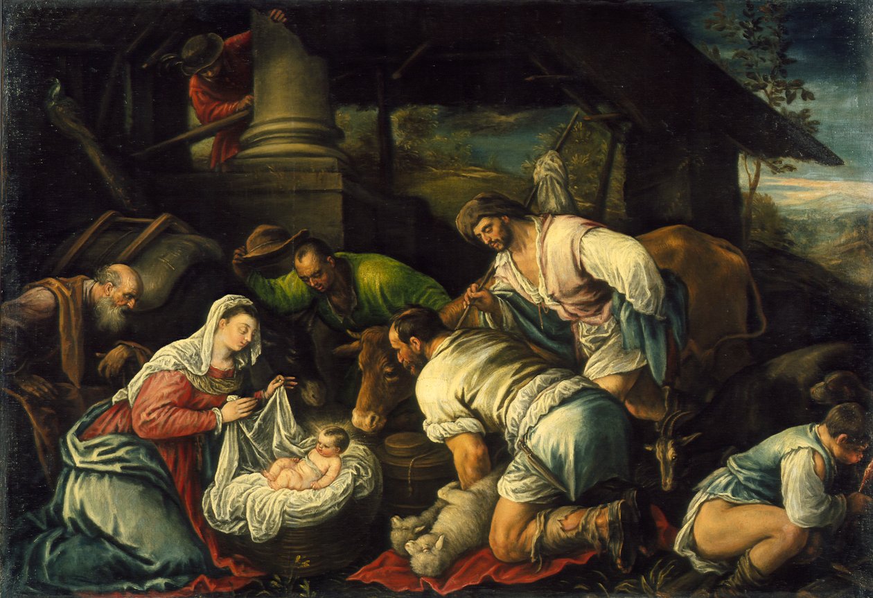 La adoración de los pastores, c.1585-1590 de Francesco Bassano
