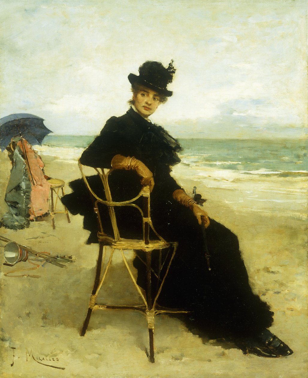 Una dama sentada en una veranda de Francesco Miralles Galaup