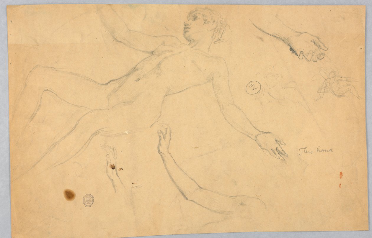 Bocetos de desnudo femenino y manos de Francis Augustus Lathrop