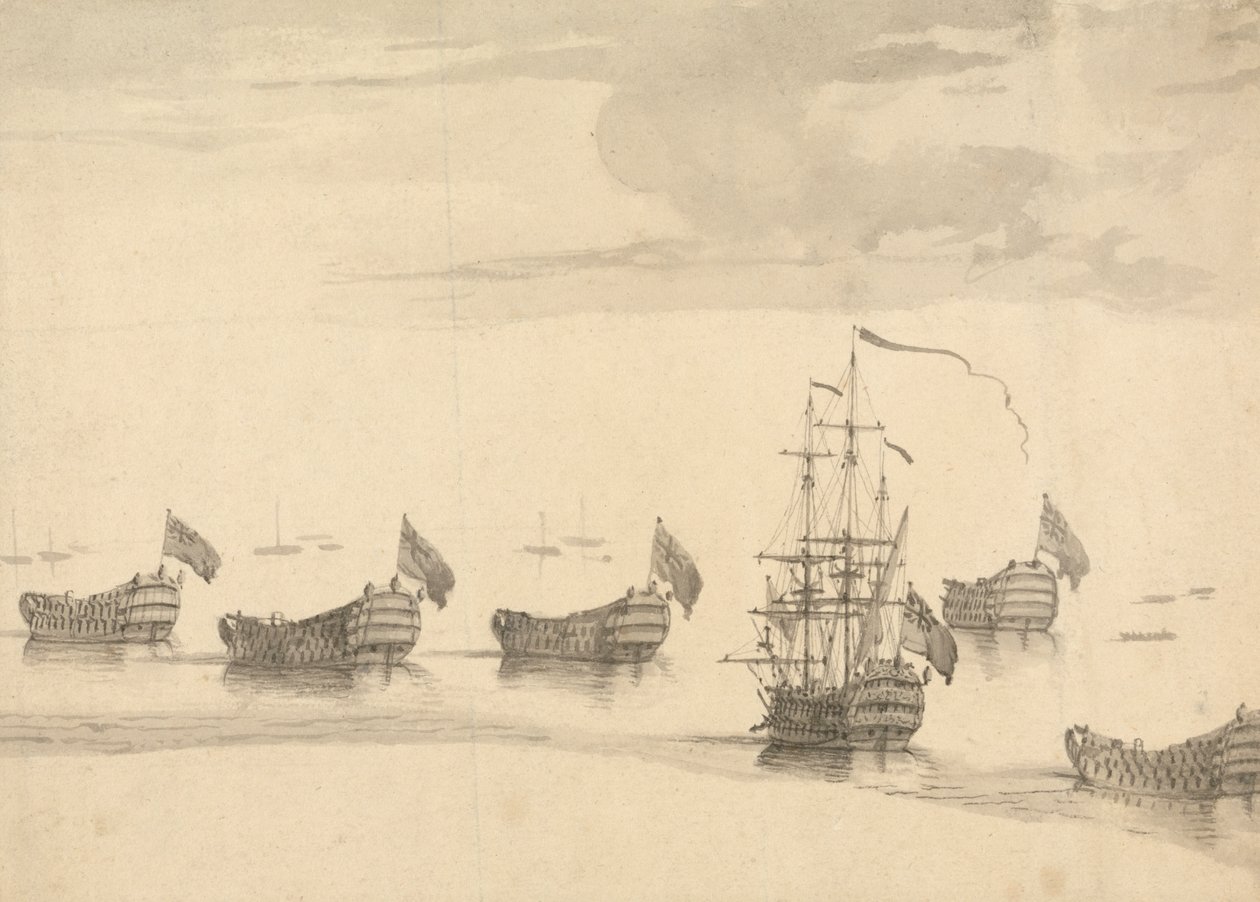 Barcos en un mar en calma de Francis Swaine
