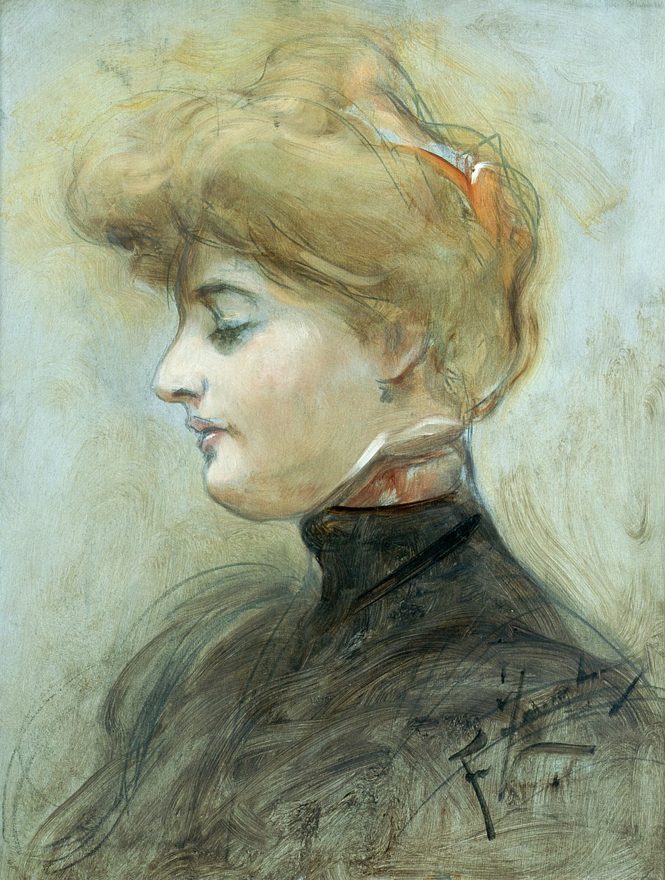 Cabeza de una mujer rubia, c.1895 de Franciszek Zmurko