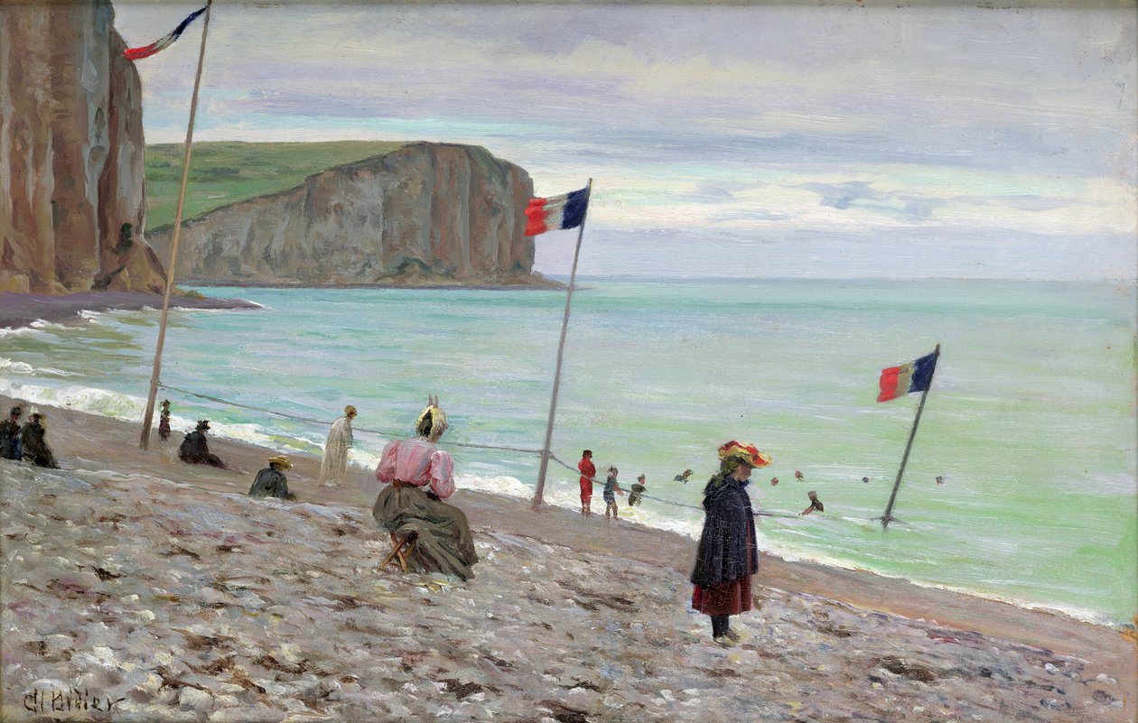 Escena de playa en Fecamp, norte de Francia de Francois Auguste Didier Clovis