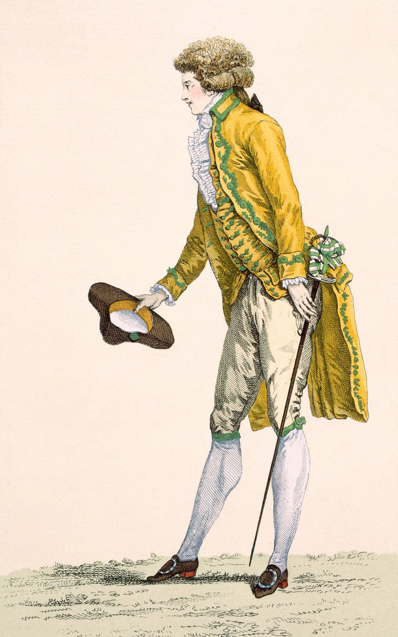Un joven con chaqueta y chaleco bordados, grabado por Le Beau, placa no.253 de 