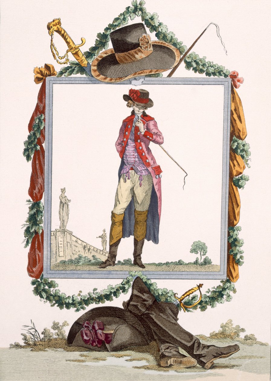 Joven cortesano elegante del Palais Royal, grabado por Duhamel, placa no.233 de 