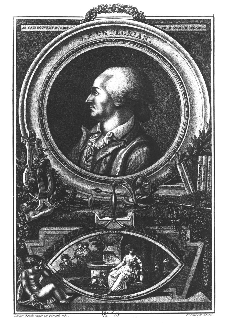 Jean-Pierre Claris de Florian (1755-94) grabado por Massol, 1785 de Francois Maria Isidore Queverdo