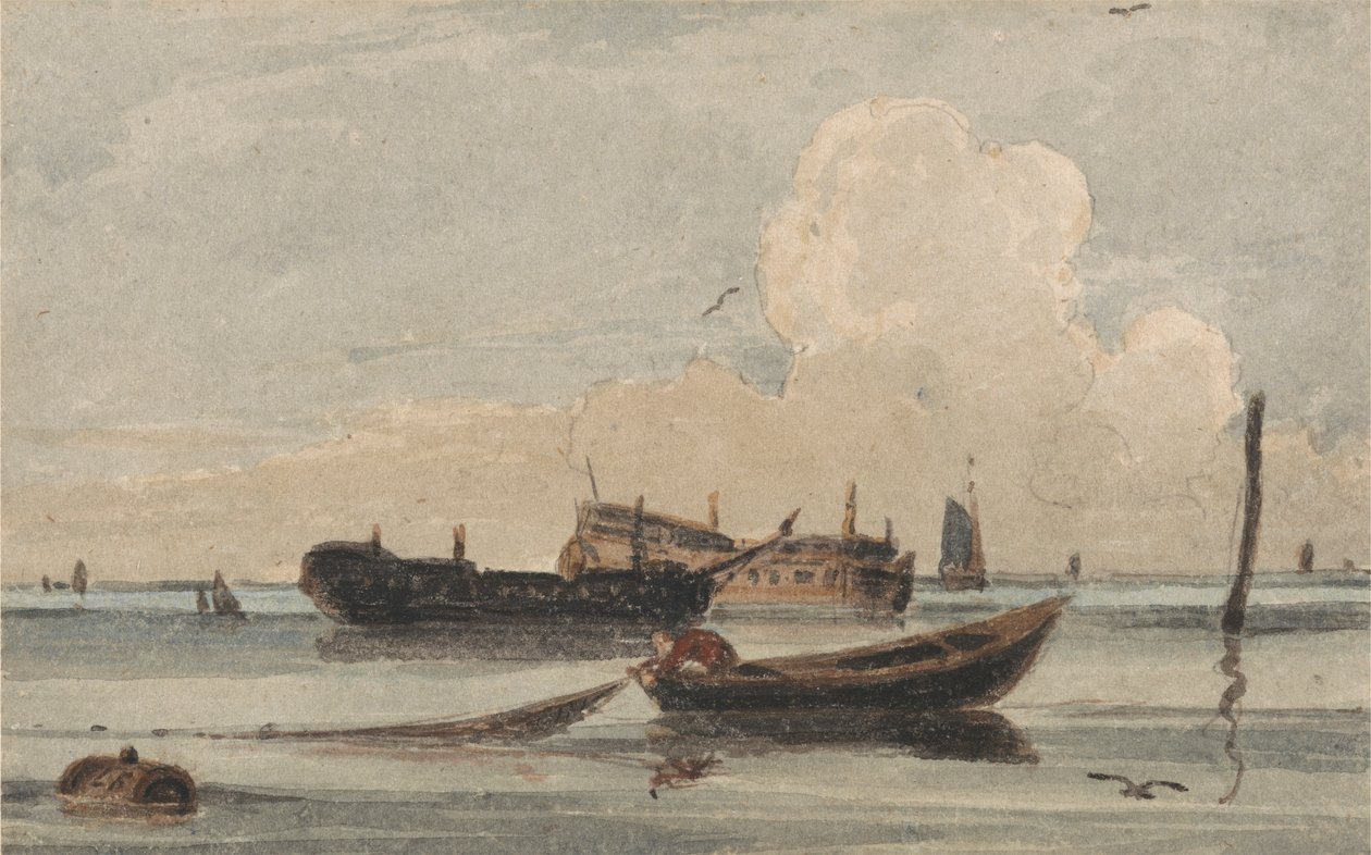 Barcos en un mar en calma de Francois Louis Thomas Francia