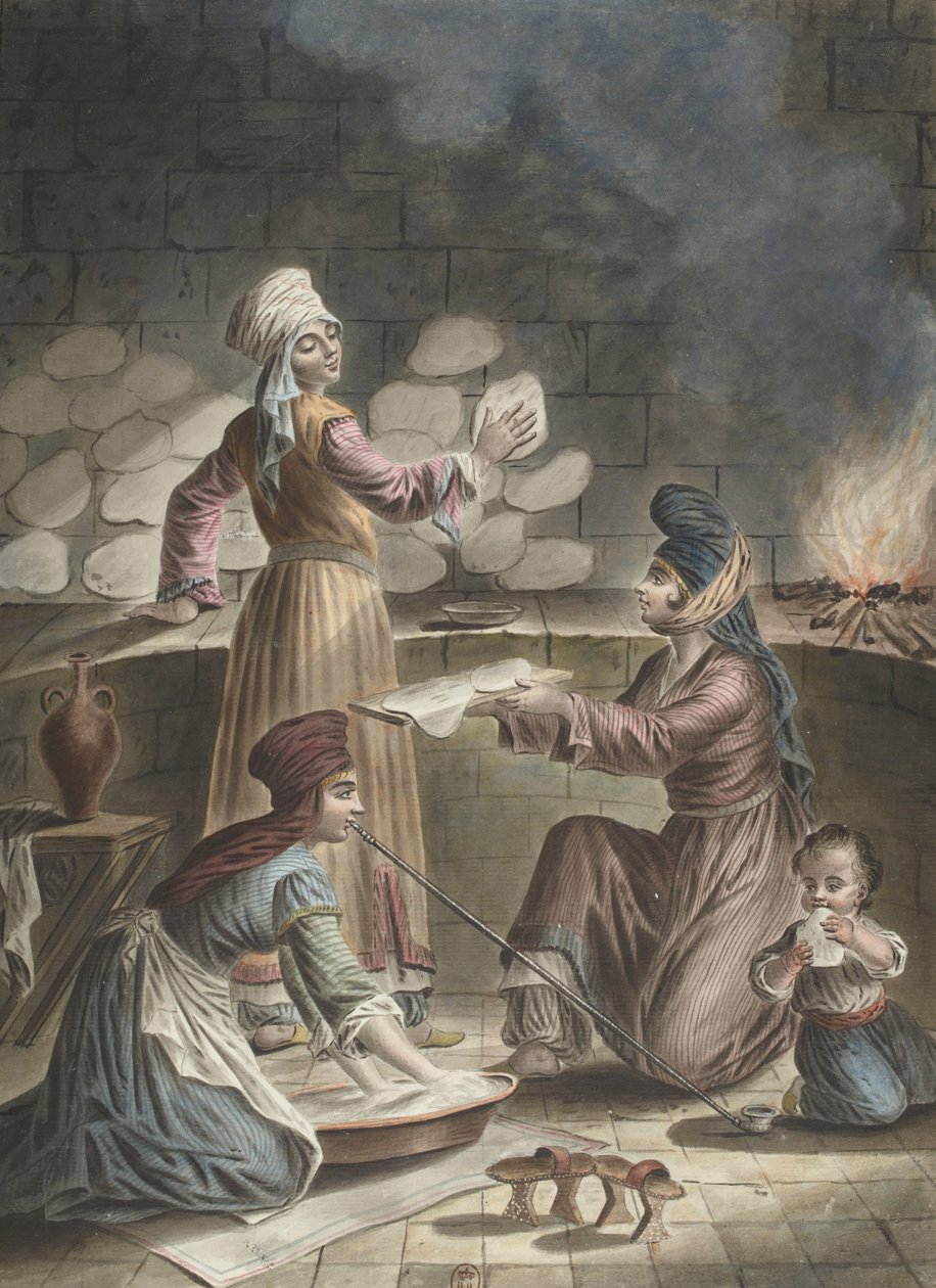Mujeres turcas horneando pan, 1790 de Francois Marie Rosset