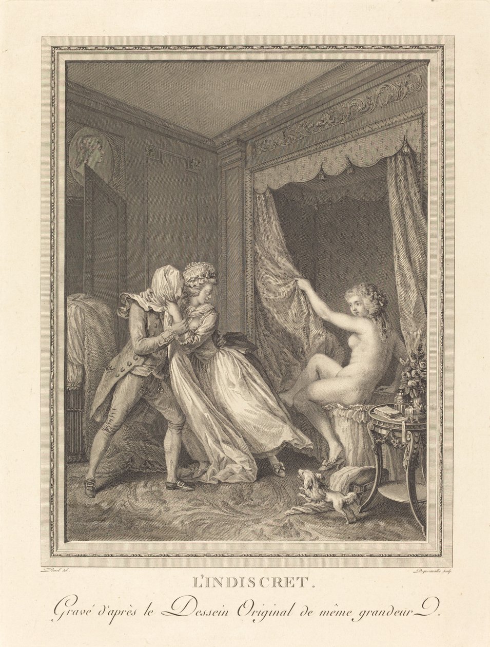 El indiscreto de Francois Nicolas Barthelemy Dequevauviller after Antoine Borel
