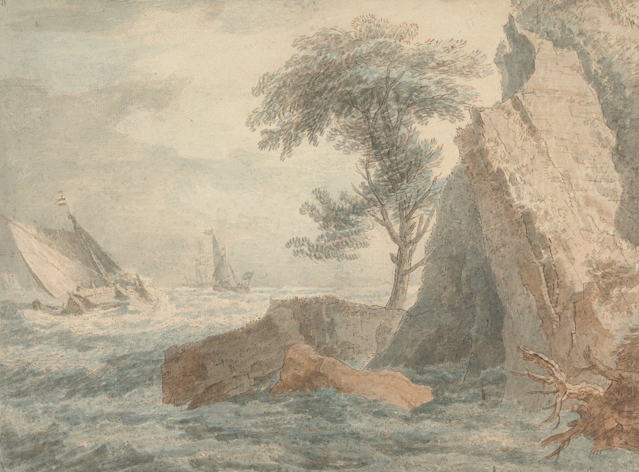 Barcos junto a una costa rocosa de Francois Vivares