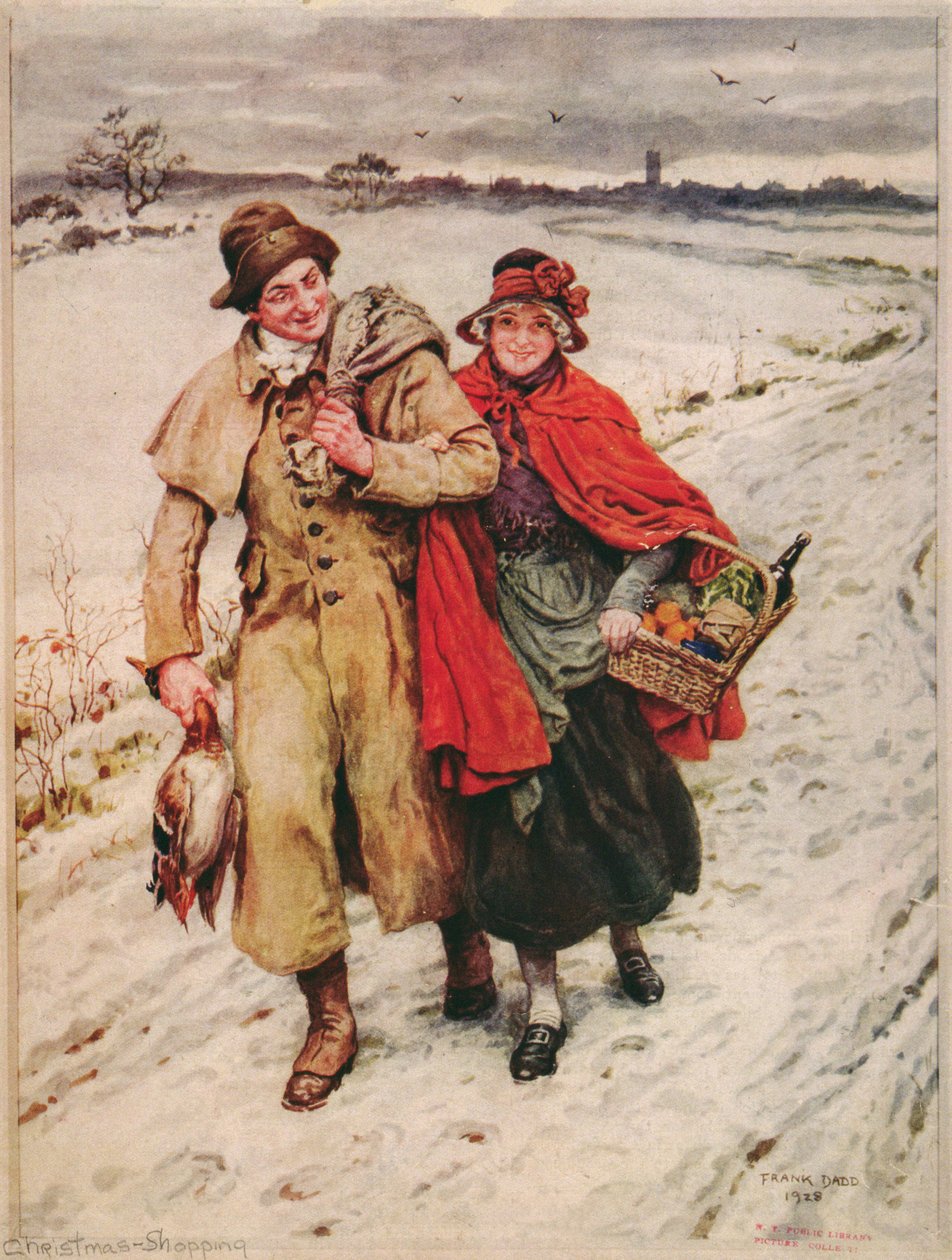 Compras navideñas, tarjeta de Navidad de Frank Dadd